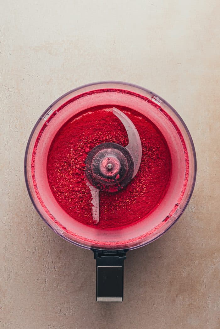 Freeze-dried raspberries in a food processor.