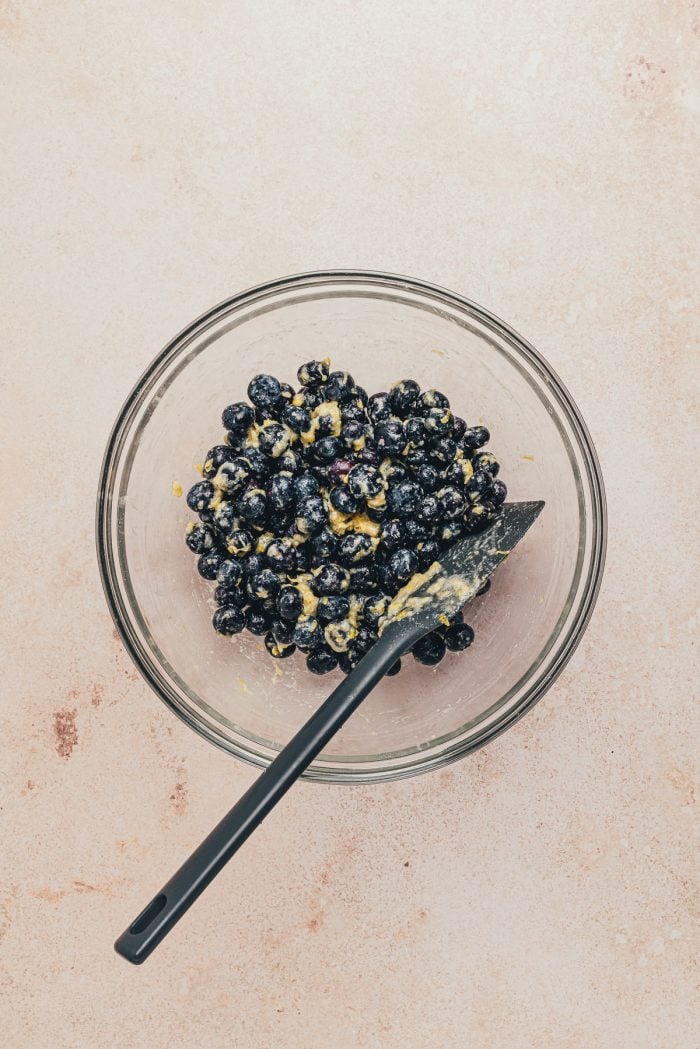 The blueberry lemon mixture in a glass bowl.