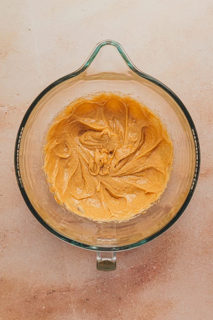 Eggs mixed into the wet ingredients.