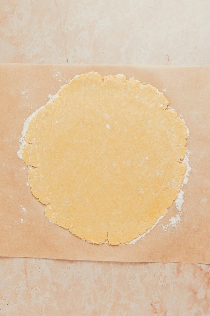 The tart shell dough rolled out. 