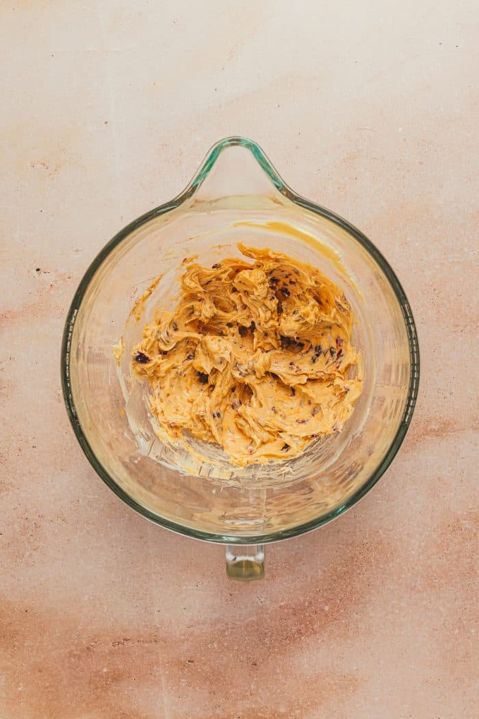 The cranberry orange butter mixed in a large bowl.