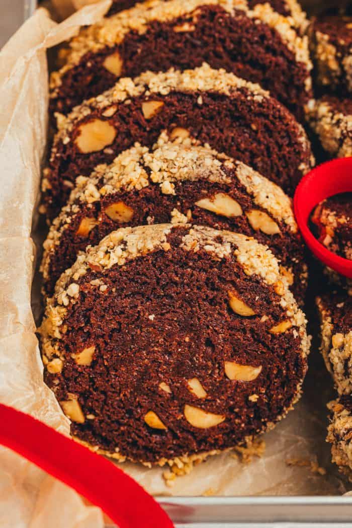 Chocolate hazelnut espresso slice and bake cookies in a box.