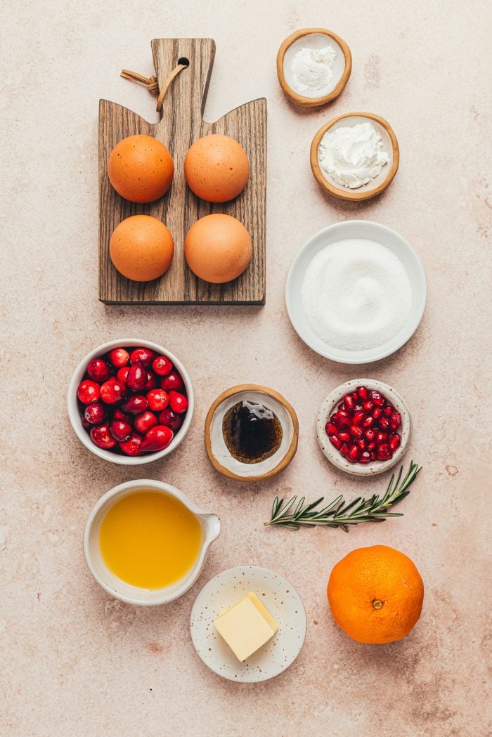 Various bowls with ingredients to make mini pavlovas.