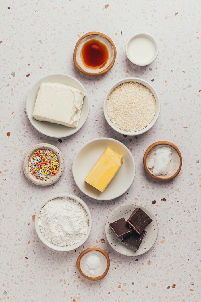 The various ingredients needed to make homemade chocolate Easter eggs.