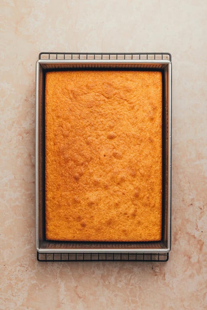 The baked tres leches cake.