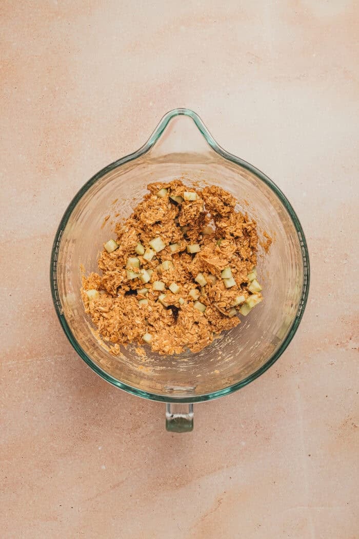 The batter for the oatmeal cookies with the apple added.