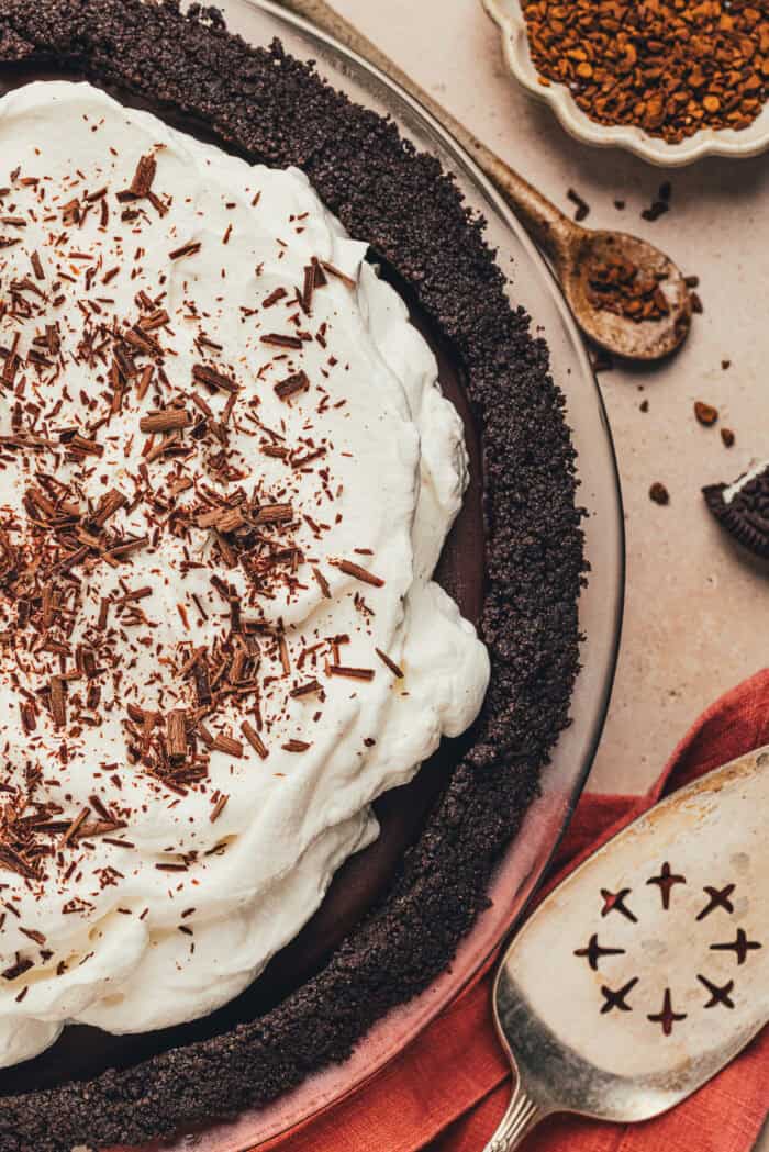 A whole no bake chocolate espresso pie.