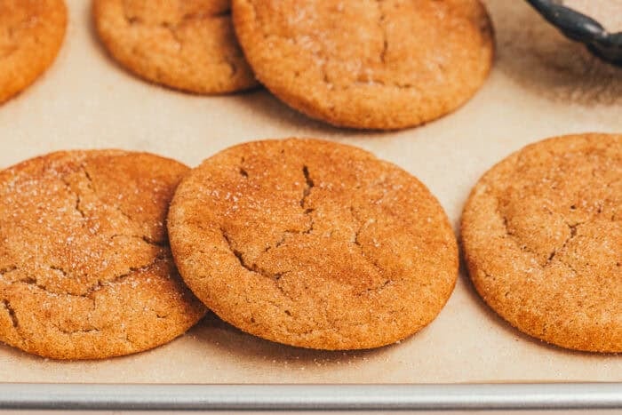 brown butter chai snickerdoodle cookies on a cookie rack