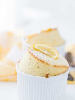 This Meyer Lemon Souffle is rich and gooey with bursts of sweet, tangy meyer lemon juice!