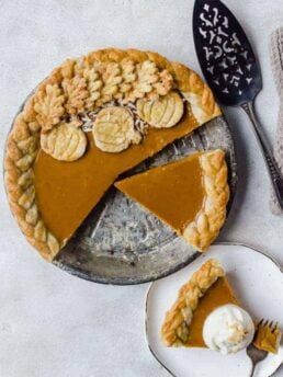 Creamy and delicious pumpkin coconut pie is topped with toasted coconut flakes. You will want this on your Thanksgiving table!