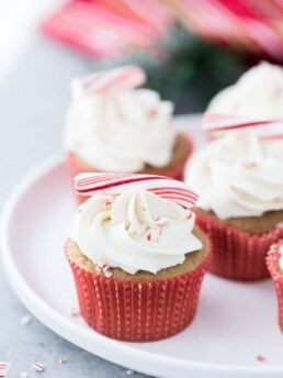 These peppermint white chocolate latte cupcakes are just like the drink- sweet, creamy and with cool peppermint, they are perfect for the holiday season.
