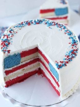 Red white and blue layered flag cake