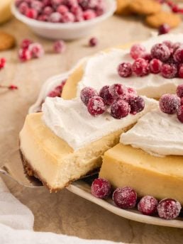 Creamy eggnog cheesecake with a spiced gingersnap crust... you are going to want this decadent dessert this holiday season!