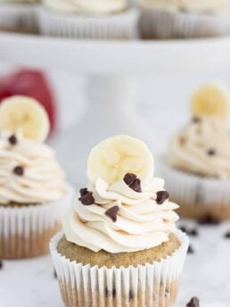 Chocolate Chip Banana Cupcakes with Peanut Butter Frosting